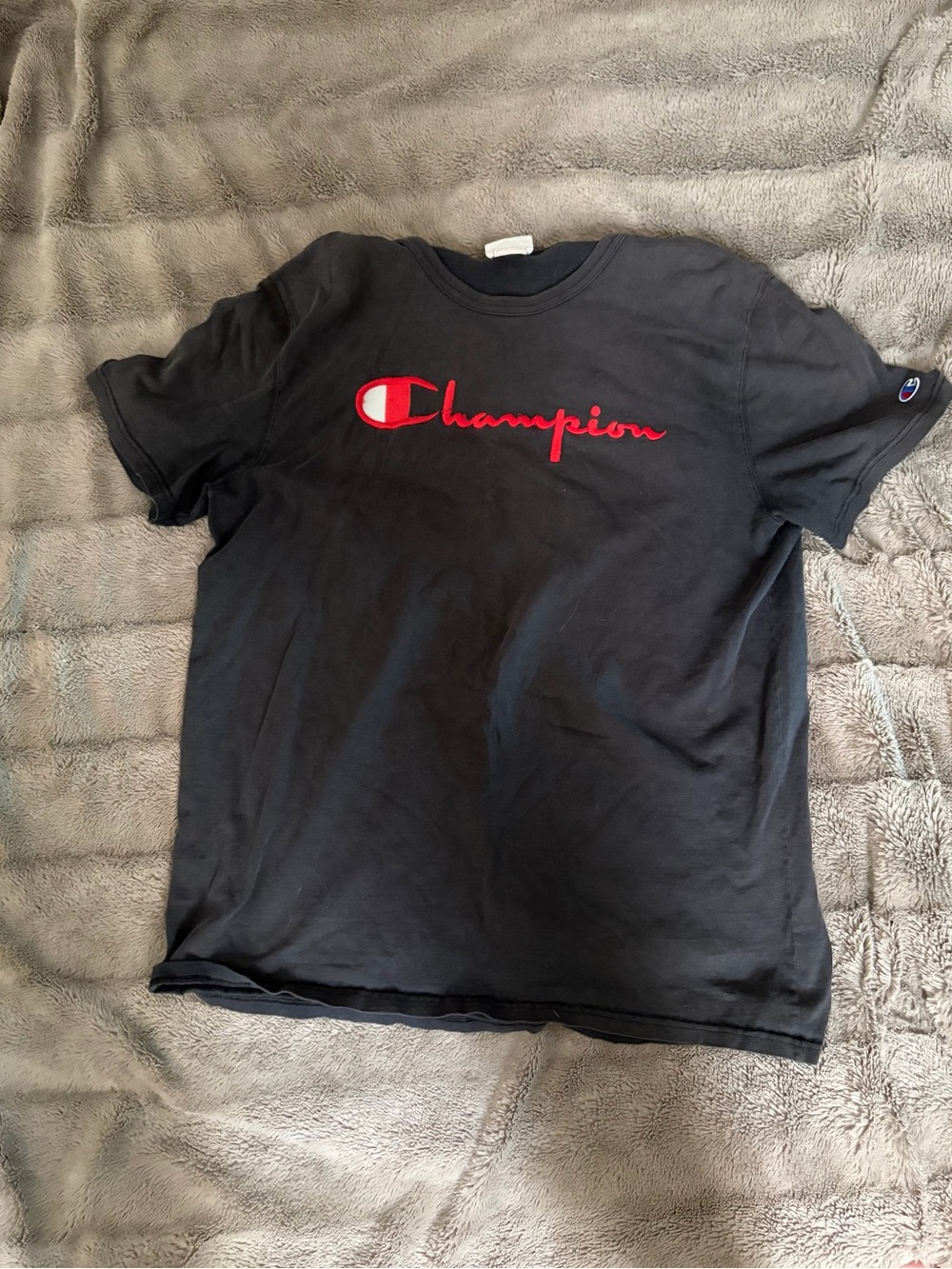 Champion Black T-Shirt with Red Script Emblem
